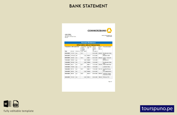 listo para imprimir plantilla de Word   extracto bancario de Commerzbank de Beli